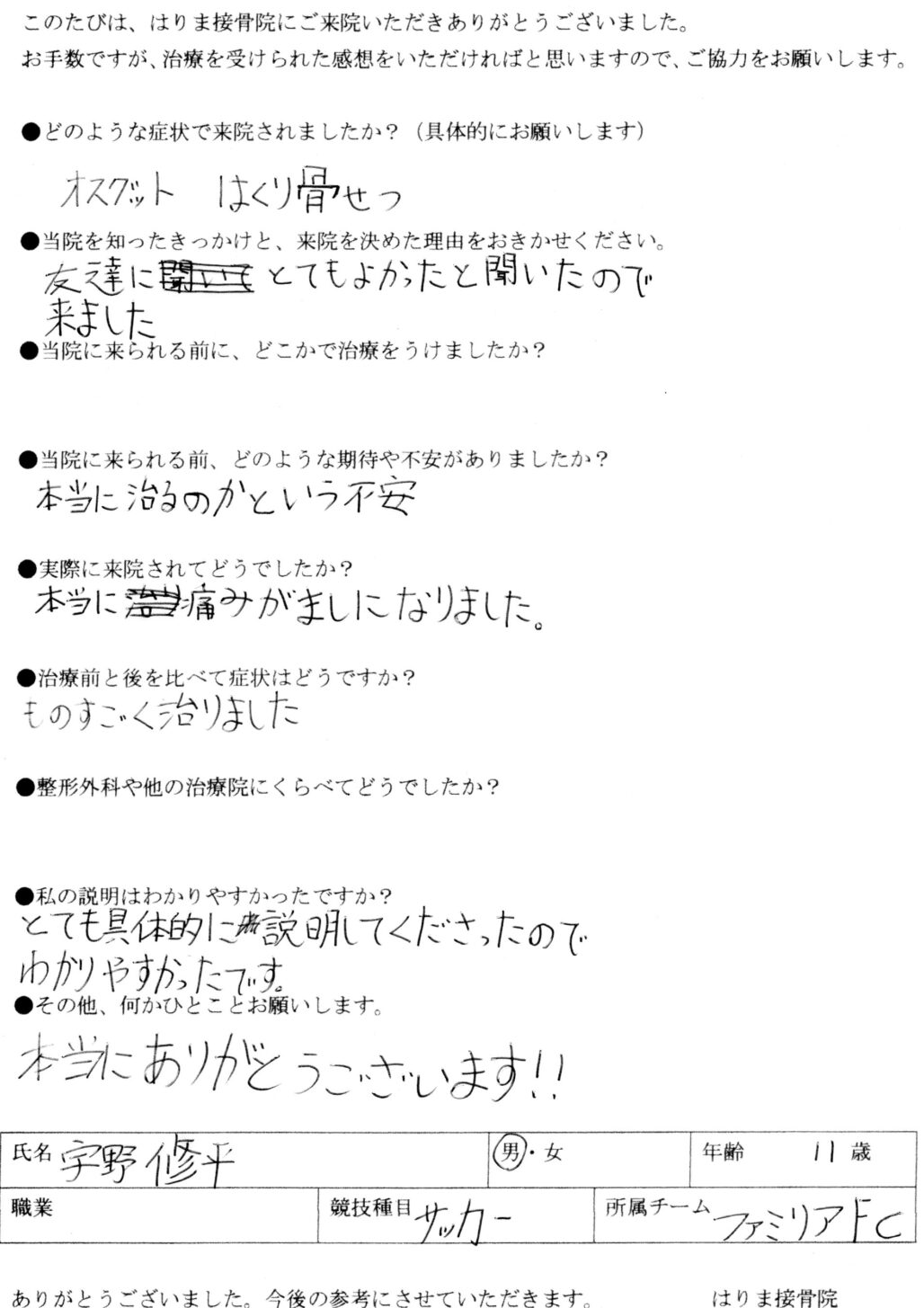 オスグッドを改善した方の声